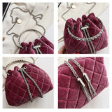 Velvet Bucket Bag Shoulder Bag with Diamonds Handle