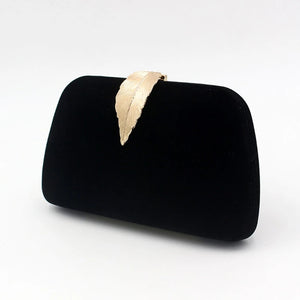 Velvet Evening Handbag Chain Shoulder Bag Leaf Buckle Banquet Purse