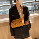 Velvet Handbags Metal Chain Women Shoulder Bag Soft Clutch Solid Shoulder Bags