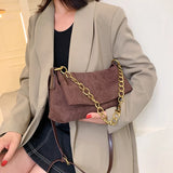 Velvet Handbags Metal Chain Women Shoulder Bag Soft Clutch Solid Shoulder Bags