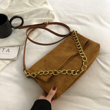 Velvet Handbags Metal Chain Women Shoulder Bag Soft Clutch Solid Shoulder Bags