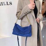 Velvet Handbags Metal Chain Women Shoulder Bag Soft Clutch Solid Shoulder Bags