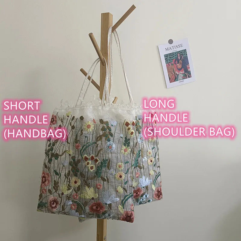 Velvet Handbag Embroidery Flower Tote Bag