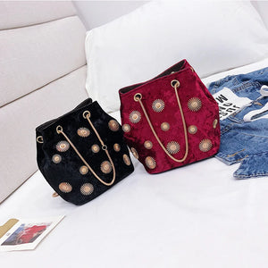 Velvet Handbag for Women Girls Shopper Purses Small flower decor