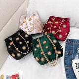 Velvet Handbag for Women Girls Shopper Purses Small flower decor
