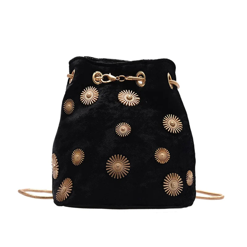 Velvet Messenger Bag Chain Small Crossbody Bags For Women Golden