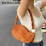 Velvet Pea Shaped Shoulder Bag Women's Puffy Folds Handbags