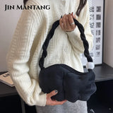 Velvet Pea Shaped Shoulder Bag Women's Puffy Folds Handbags