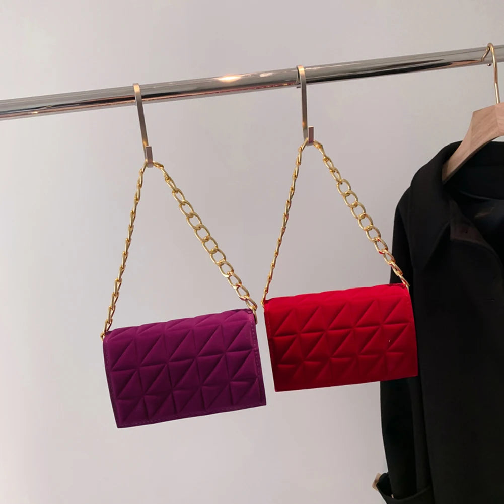 Vintage Velvet Shoulder Bag Chain Messenger Quilted Simple Casual Soft