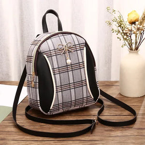 Plaid Mini Backpack Crossbody Bag for Teenage Girl