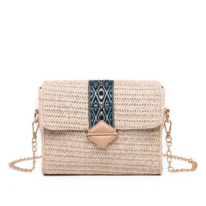 Women's Chain Shoulder Rattan Bag Small Bohemian Handbag
