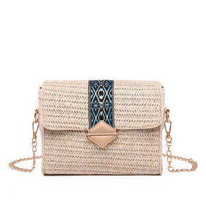 Women's Chain Shoulder Rattan Bag Small Bohemian Handbag