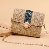 Women's Chain Shoulder Rattan Bag Small Bohemian Handbag
