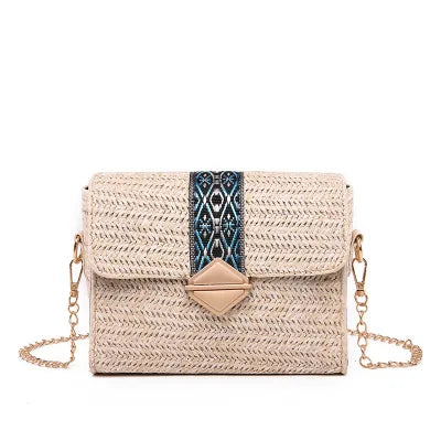 Women's Chain Shoulder Rattan Bag Small Bohemian Handbag