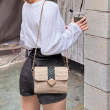 Women's Chain Shoulder Rattan Bag Small Bohemian Handbag