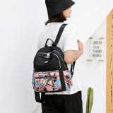 Travel Women Backpack Nylon Shoulder Bags Flower Printing School Bag