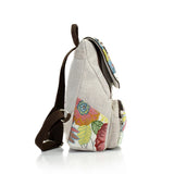 Women's Small Canvas Backpack, Floral Embroidered Rucksack