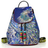 Peacock Sequins Embroidered Canvas Backpack Women Floral Rucksacks
