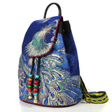 Peacock Sequins Embroidered Canvas Backpack Women Floral Rucksacks