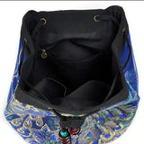 Peacock Sequins Embroidered Canvas Backpack Women Floral Rucksacks