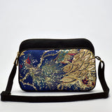 Peacock Sequins Embroidered Women Cotton Shoulder Bag Multi-function