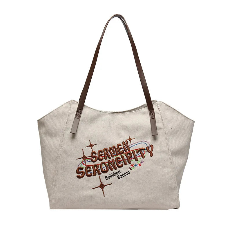 Embroidered Letter Shoulder Bag for Women