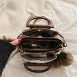 Women's Leather Shoulder Bag Retro All-Match Checkerboard Lattice Bag