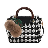 Women's Leather Shoulder Bag Retro All-Match Checkerboard Lattice Bag