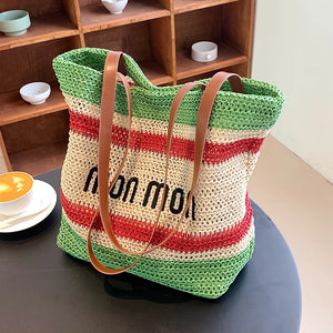 Large Capacity Shoulder Bag Weave Handbag Straw Tote for Women