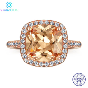 925 Silver 5CT Morganite Moissanite Ring Wedding Jewelry