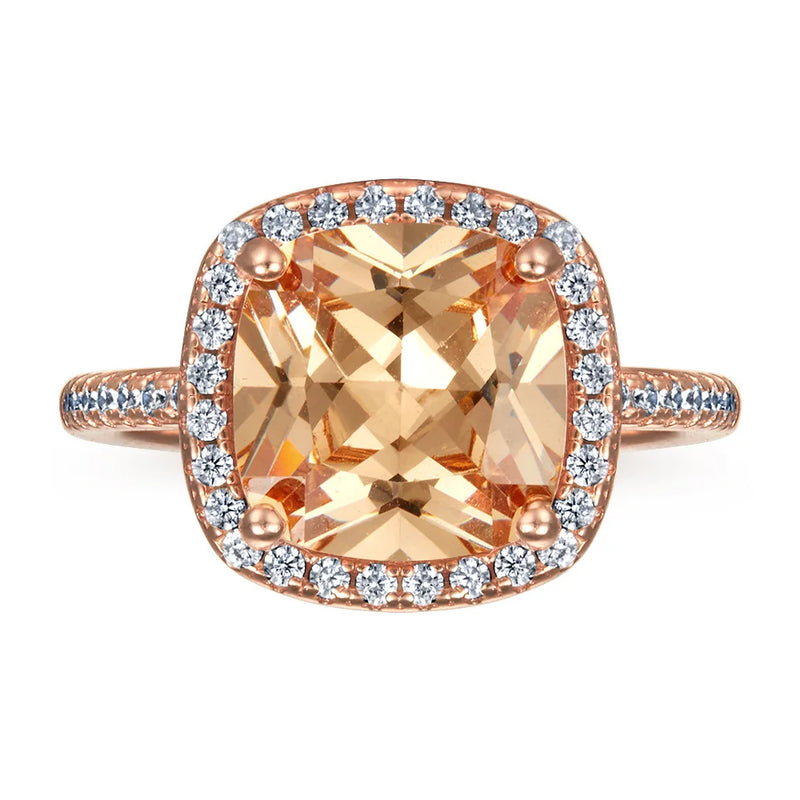 925 Silver 5CT Morganite Moissanite Ring Wedding Jewelry