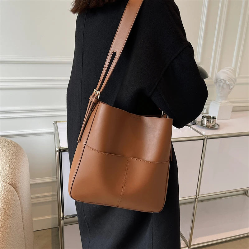 Vintage Leather Shoulder Bags Set for Women Handbags