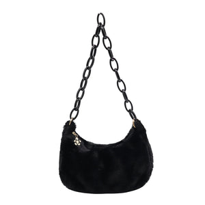 Vintage Acrylic Chain Plush Solid Small Shoulder Bag