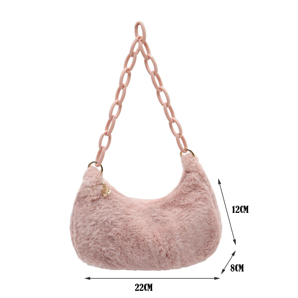 Vintage Acrylic Chain Plush Solid Small Shoulder Bag