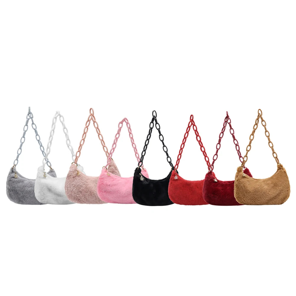 Vintage Acrylic Chain Plush Solid Small Shoulder Bag