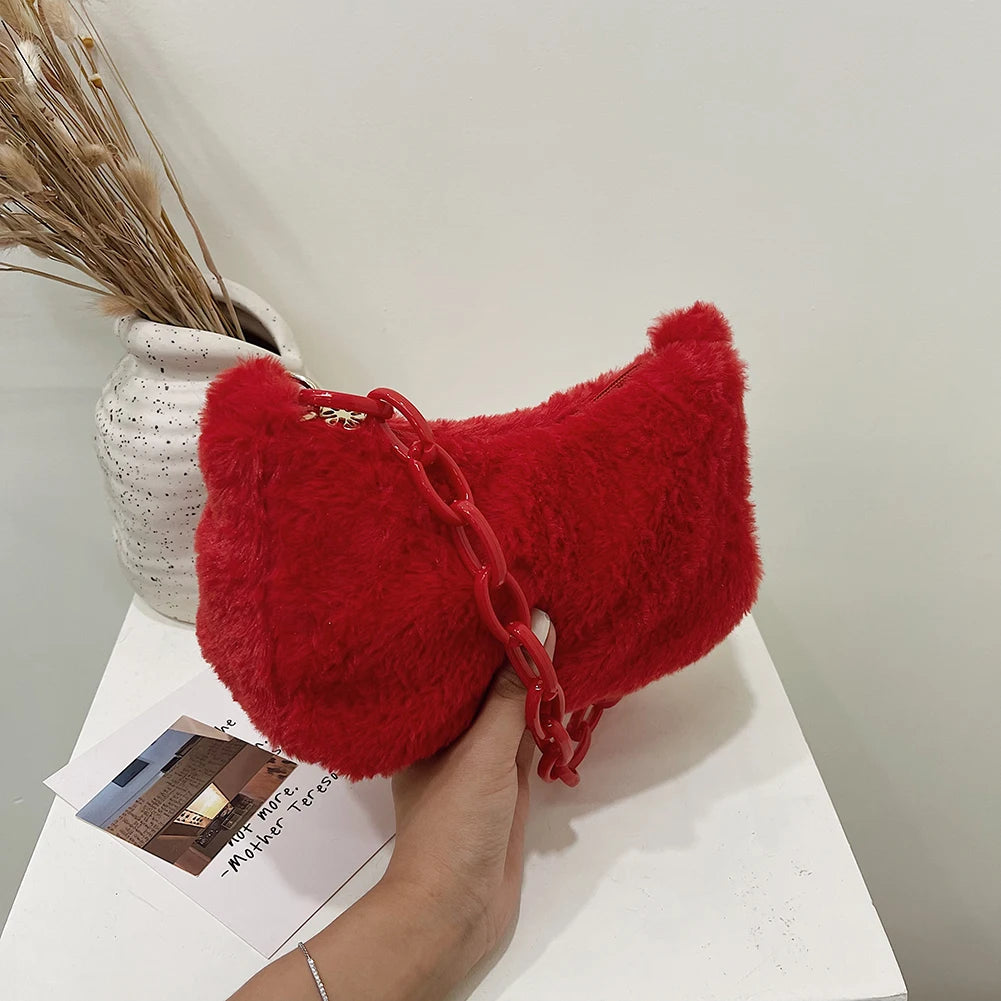 Vintage Acrylic Chain Plush Small Shoulder Bag