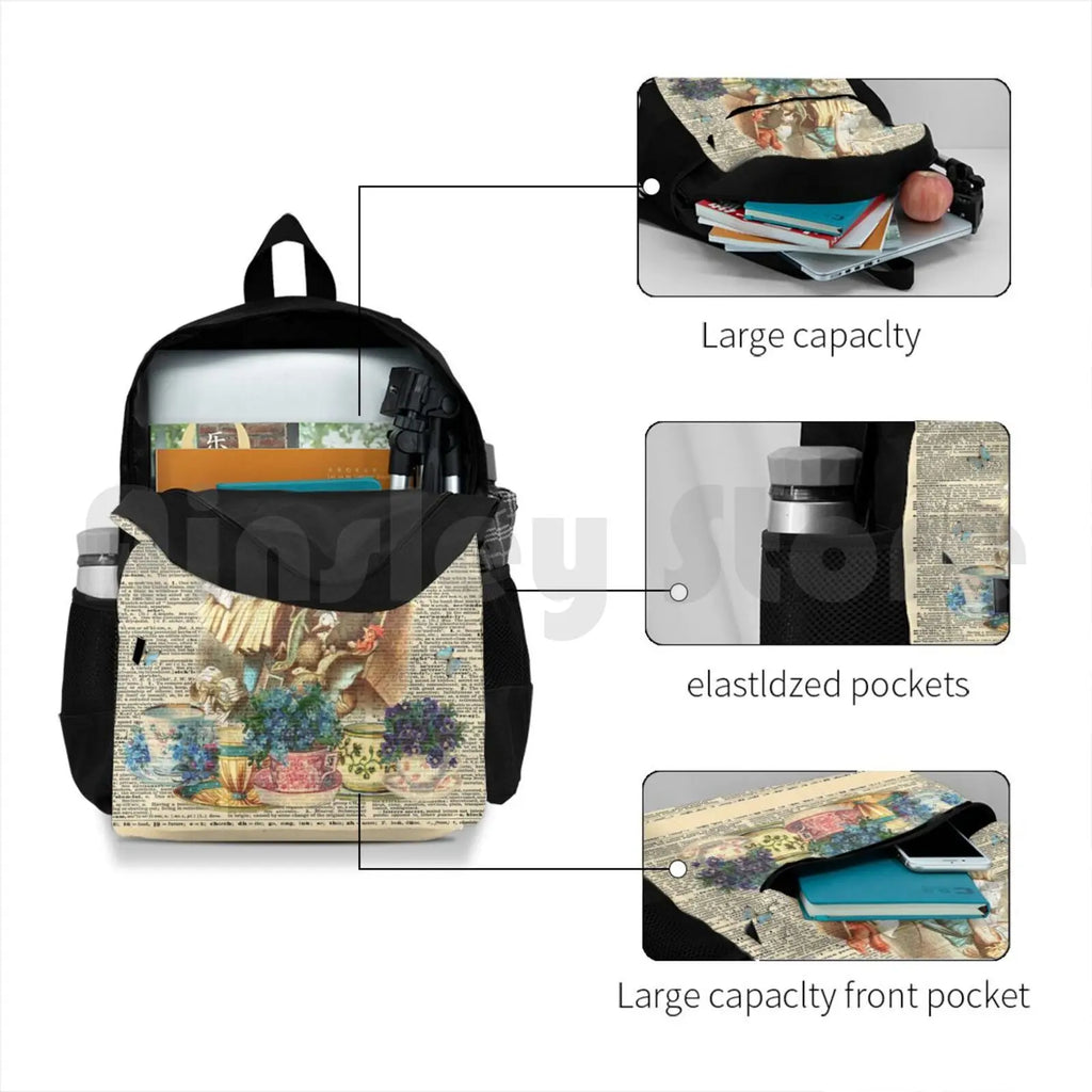 Vintage Alice Dictionary Page Outdoor Hiking Backpack