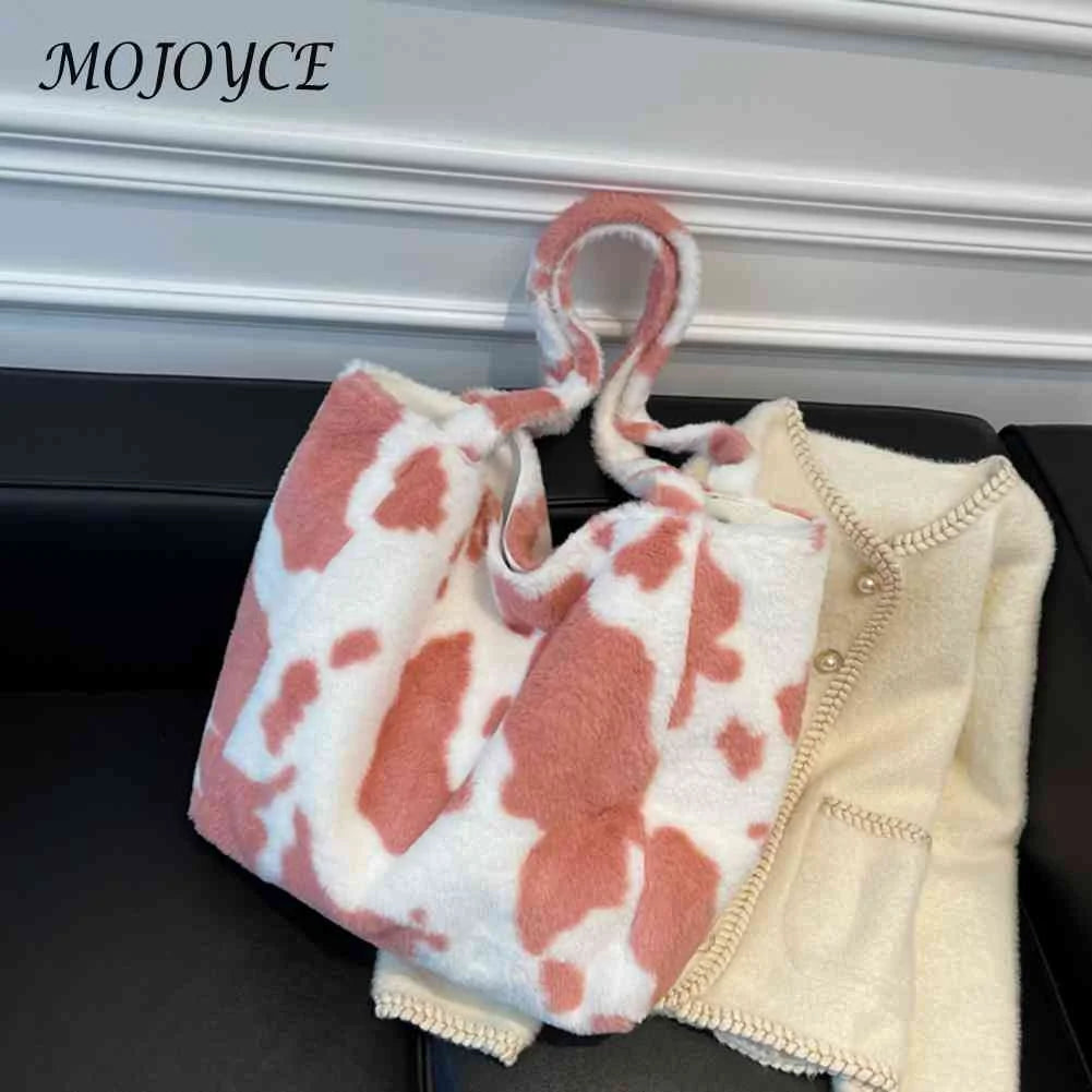 Vintage Animal Pattern Shoulder Bags Casual Plush Handbag