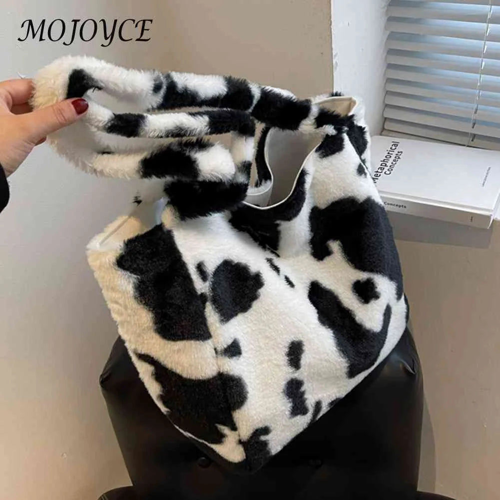 Vintage Animal Pattern Shoulder Bags Casual Plush Handbag