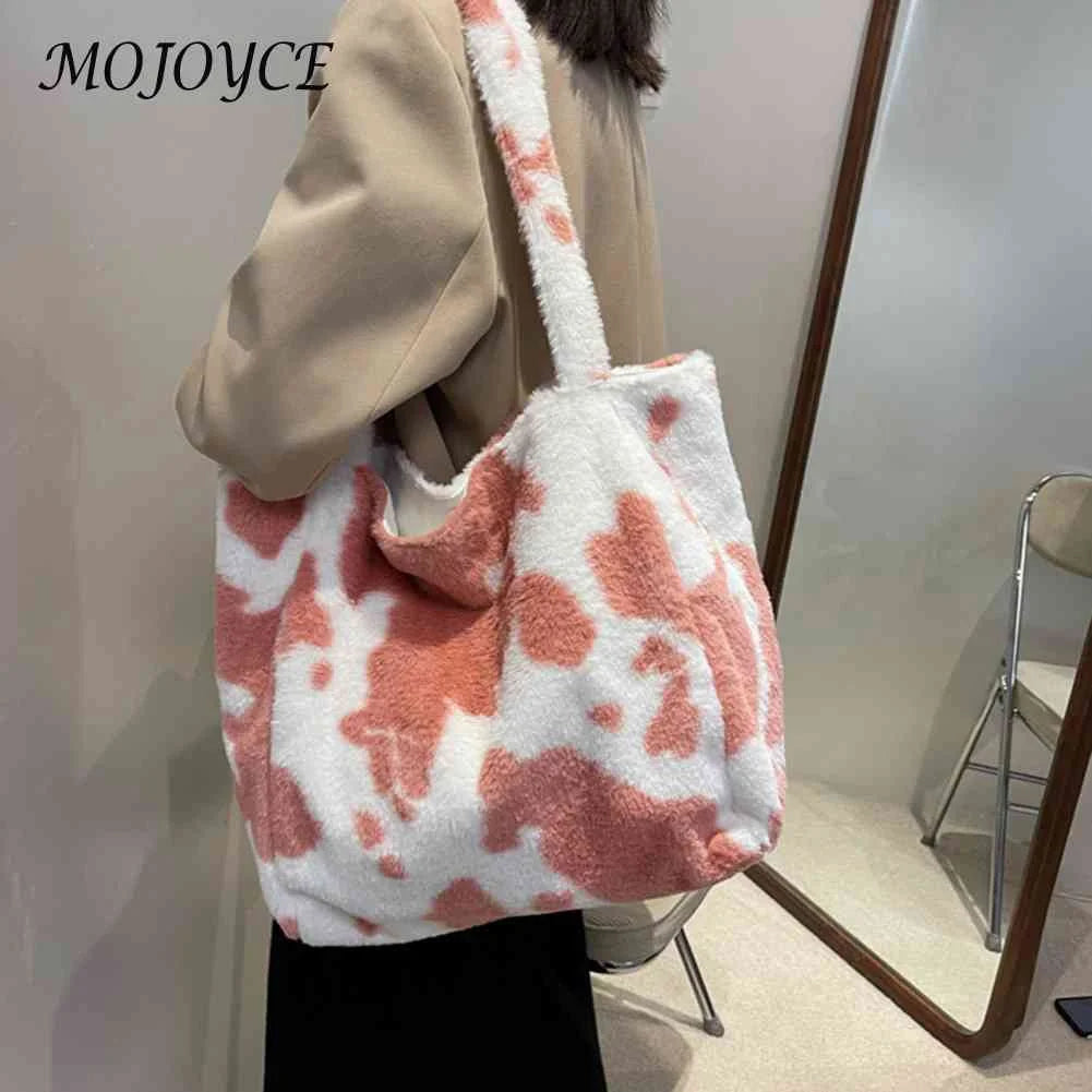 Vintage Animal Pattern Shoulder Bags Casual Plush Handbag