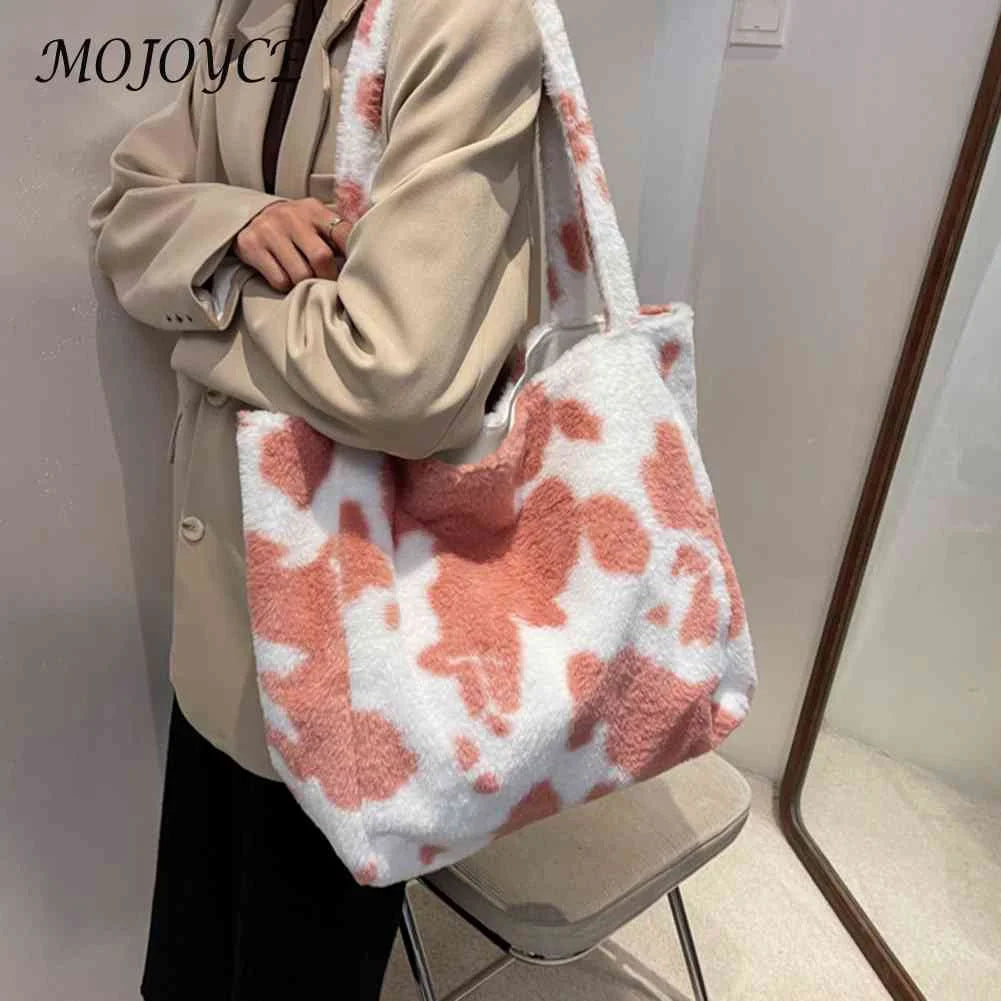 Vintage Animal Pattern Shoulder Bags Casual Plush Handbag