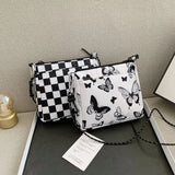 Vintage Armpit Bags Ladies Messenger Bags Handbags Plaid Butterfly