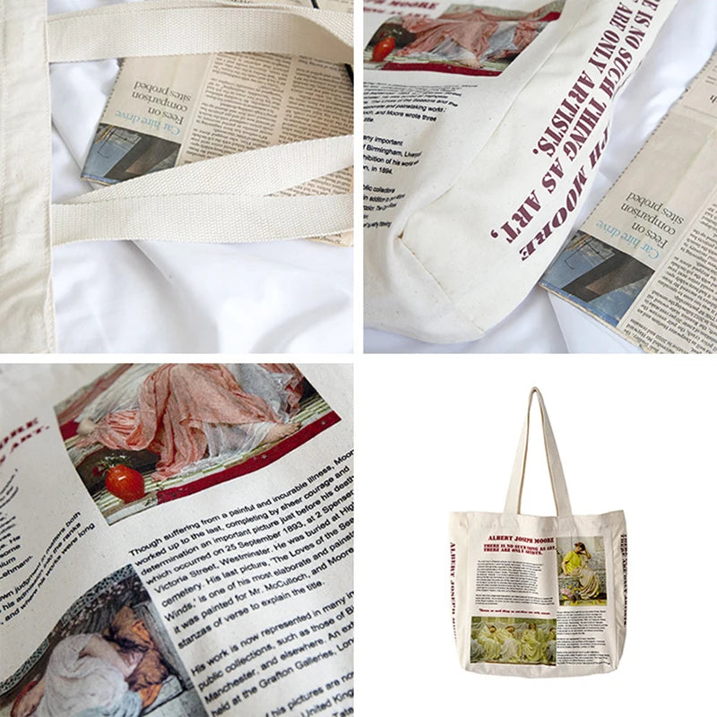 Vintage Art Shoulder Bags for Women Letter Print Big Capacity Handbags
