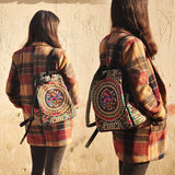 Vintage Embroidered Women Canvas Backpack Floral Schoolbag