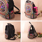 Vintage Embroidered Women Canvas Backpack Floral Schoolbag