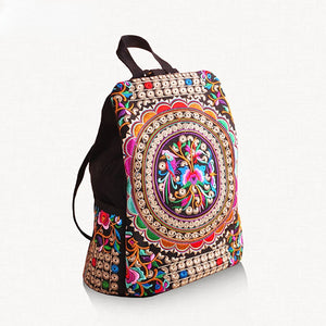 Vintage Embroidered Women Canvas Backpack Floral Rucksack Schoolbag