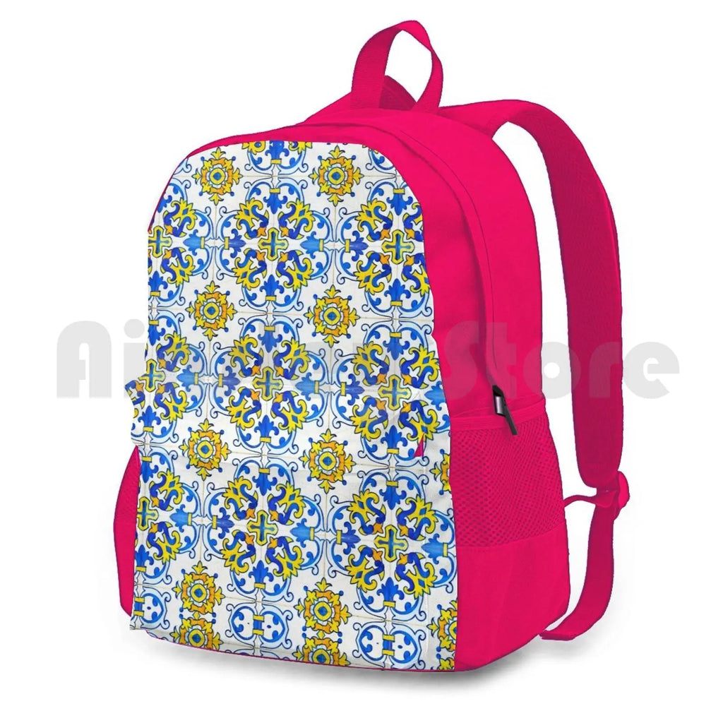 Vintage Azulejos Tile Outdoor Hiking Backpack Riding Climbing Sports Bag