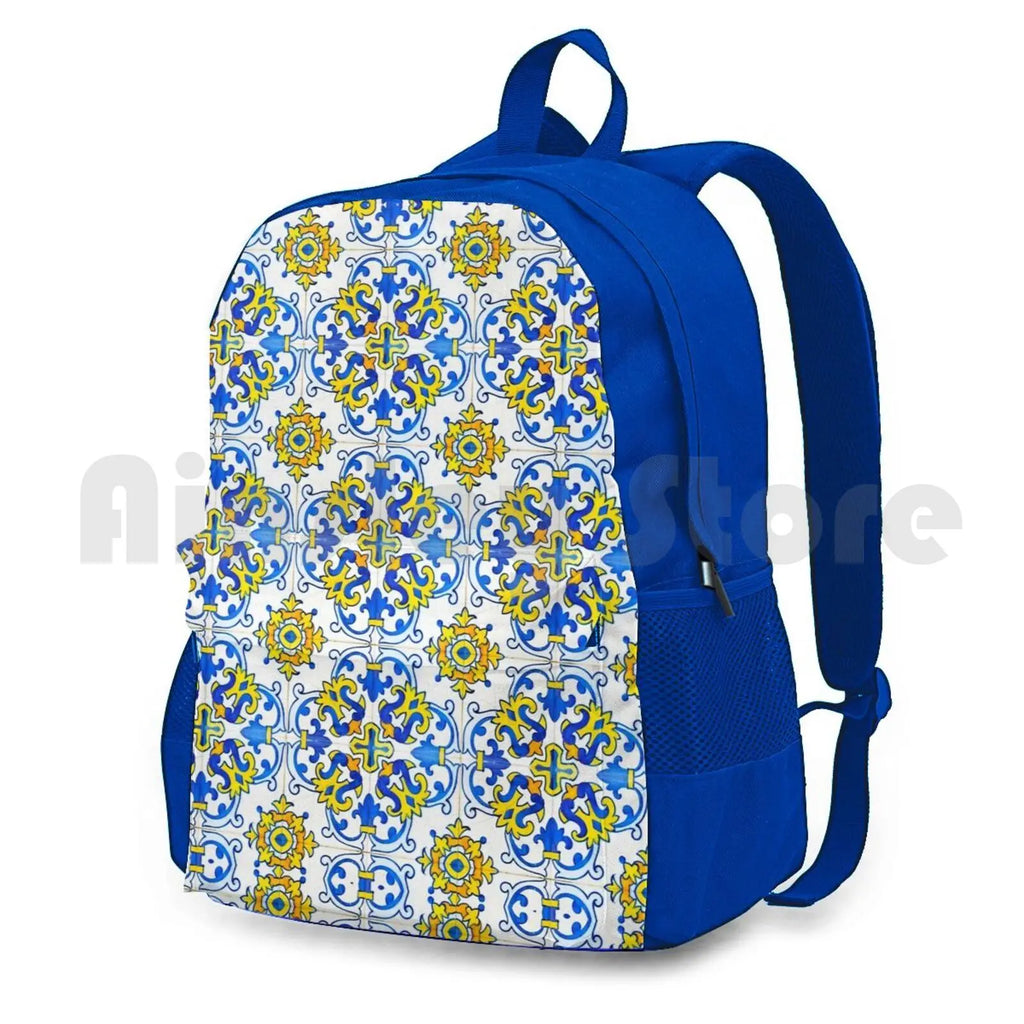 Vintage Azulejos Tile Outdoor Hiking Backpack Riding Climbing Sports Bag