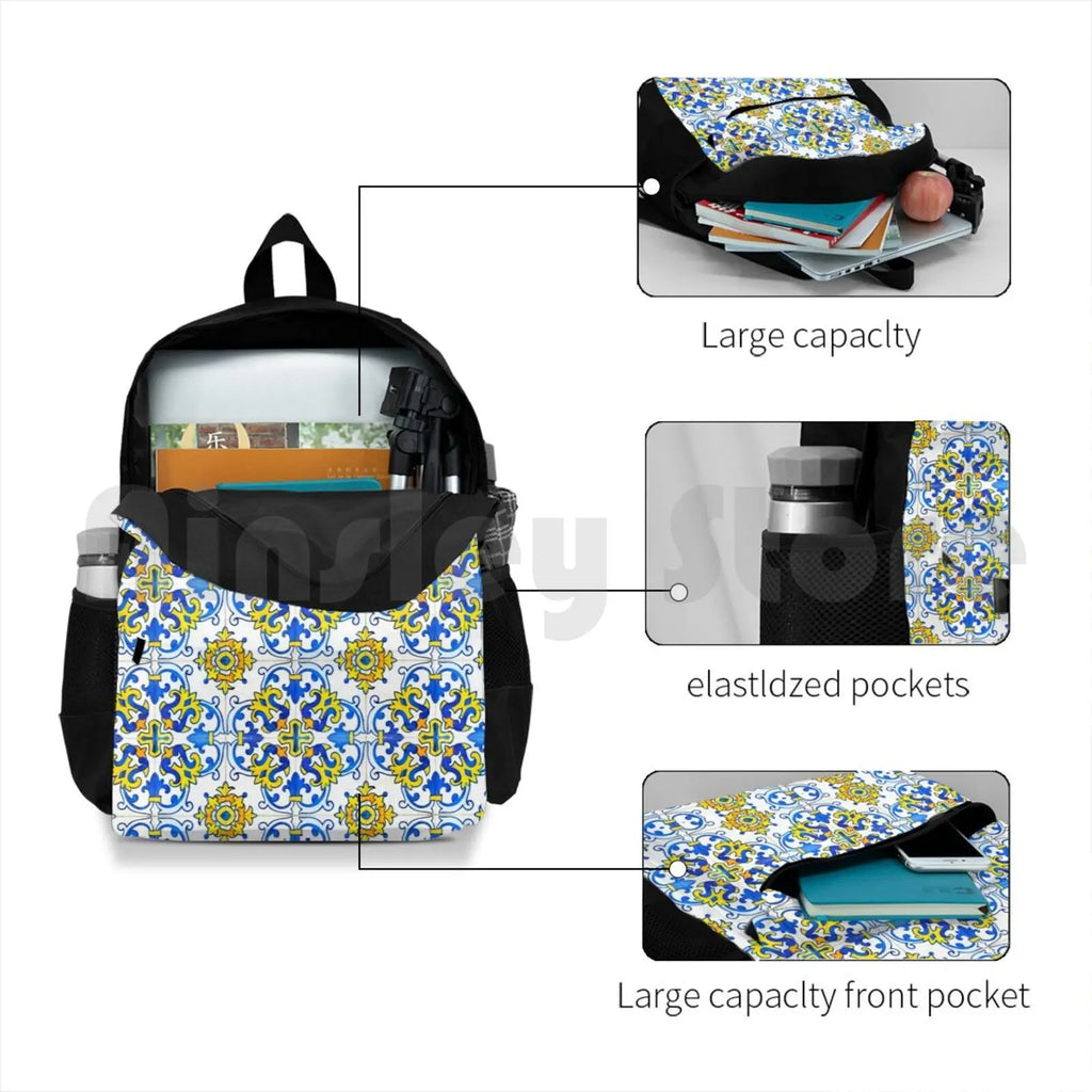 Vintage Azulejos Tile Outdoor Hiking Backpack Riding Climbing Sports Bag