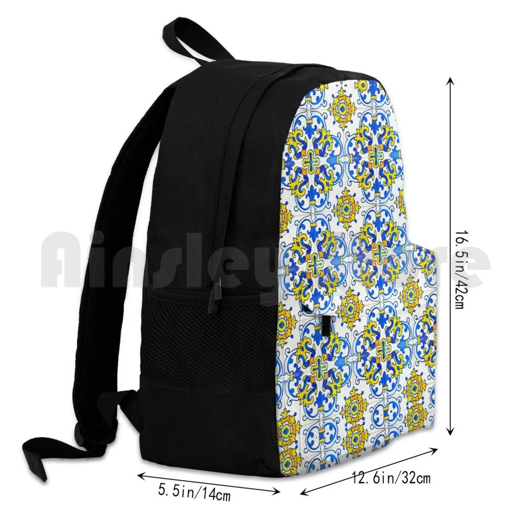 Vintage Azulejos Tile Outdoor Hiking Backpack Riding Climbing Sports Bag